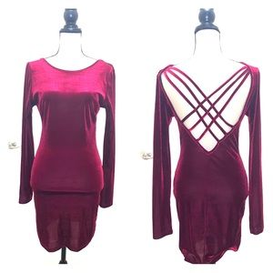 Windsor Burgundy Velvet Long Sleeve Dress